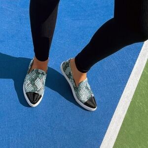 Jibs Slim Teal Python Print Flat Shoe, Handmade in Brazil, Size 6